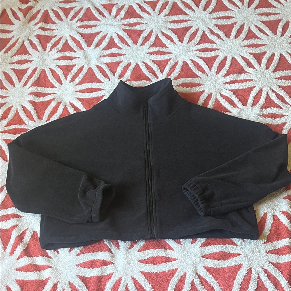 Black Cropped Zip-Up Fleece Jacket